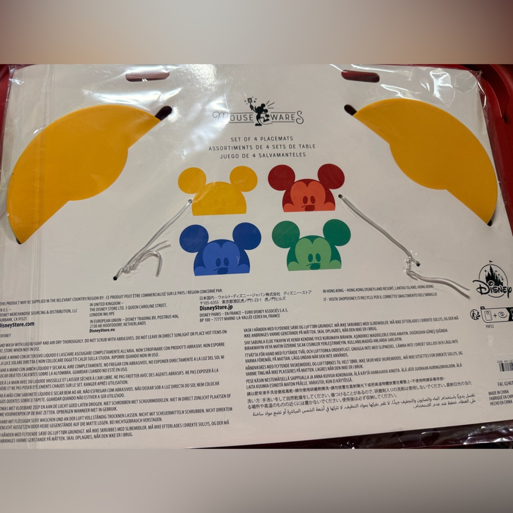 Disney Parks Mouse Wares Set of 4 Vibrant colored Placemats